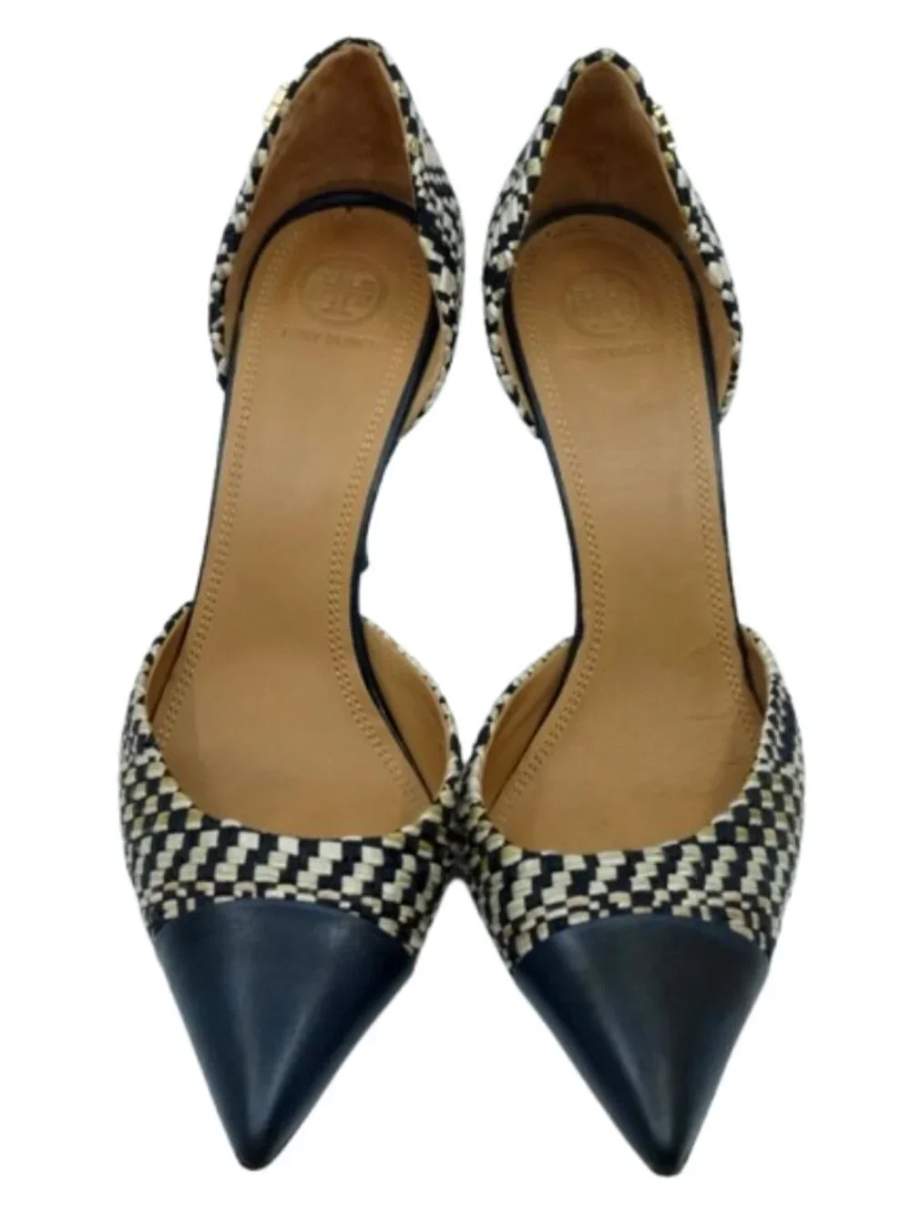 TORY BURCH~Penelope d'Orsay~WOVEN CAP TOE PUMPS LEATHER HEEL SHOES Sz 10